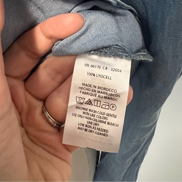 Anthropologie Maeve Chambray Ruffle Long Sleeve Top - Picture 13 of 15